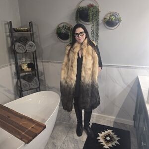 Fabulous Furs Long Faux Fur Tan And Chocolate OMBRE Vest-XL Boho